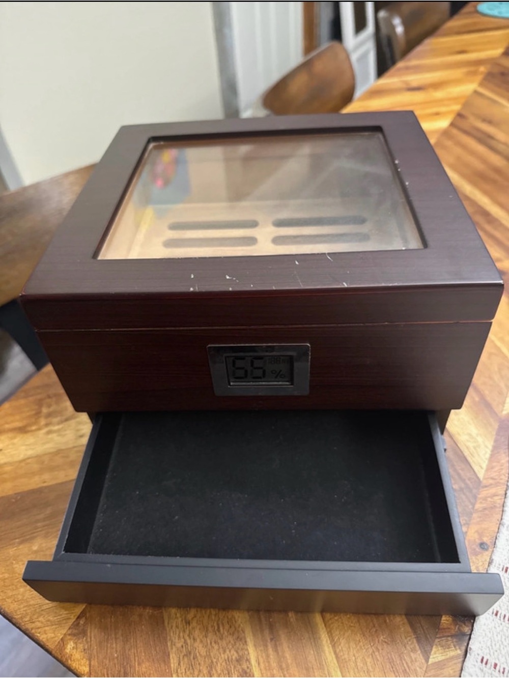 Brown Men’s Wooden Storage Box with Digital Hygrometer